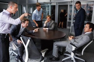 The Big Short Left to right: Jeremy Strong plays Vinny Peters, Rafe Spall plays Danny Moses, Hamish Linklater plays Porter Collins, Steve Carell plays Mark Baum, Jeffry Griffin plays Chris and Ryan Gosling plays Jared Vennett in The Big Short from Paramount Pictures and Regency Enterprises